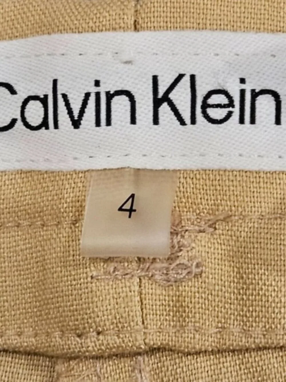 Calvin Klein SZ 4 Tan Belted Paper Bag Pleated Linen Blend Pant Baggy Tapered